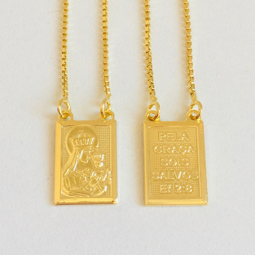 Escapulário Proteção 60 Cm Ouro 18k Imagem Jesus E N Senhora Cor Dourado