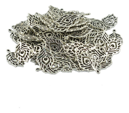 . 50pcs Plata Tibetana De Filigrana Hueca Pluma De Pavo Real