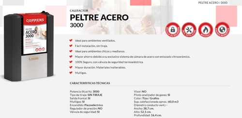 Imagen 2 de 4 de Estufa Calefactor Sin Salida Coppens Peltre Acero 3000 Kcal