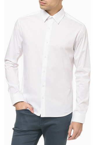 Camisa Manga Longa Masculina Slim Basica Branca Calvin Klein