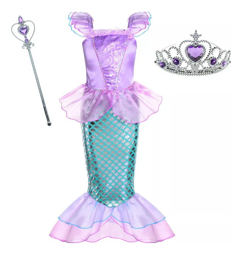 Disfraz De Princesa De Sirena Con Accesorios Para Niñas