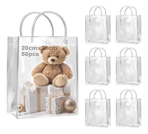50 Pzas Bolsas De Regalo Transparentes Con Asas P/recuerdos