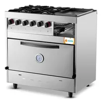 Comprar Cocina Industrial 4 Hornallas Plancha Multiple Puerta Ciega Color Plateado