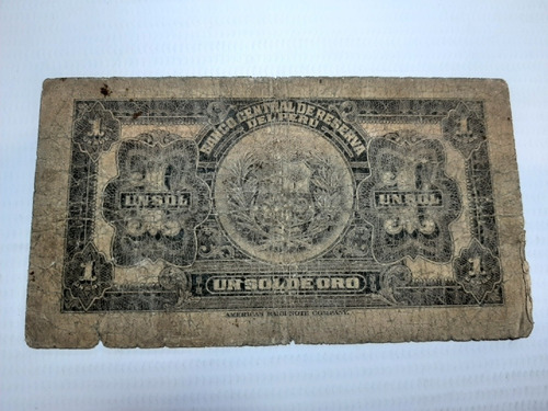 Antiguo Billete Perú 1 Sol De Oro 1935 Ro 1401