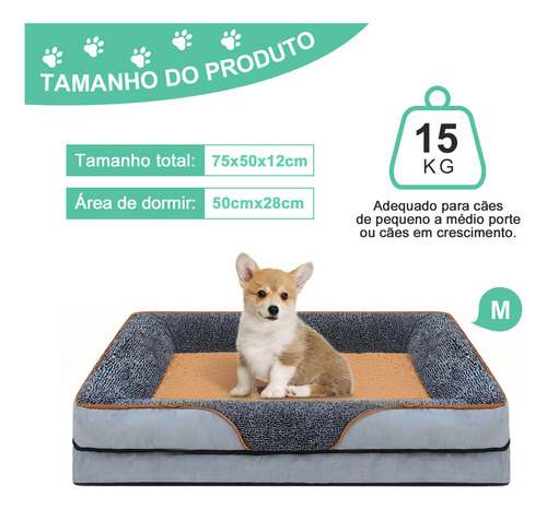 Cama Caminha Cachorros Pet Confortável Memória Ortopédica Base Antiderrapante E Capa Lavável Médio 75x50x12