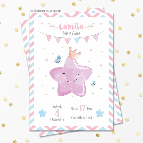Imagen 1 de 1 de Invitación Digital + Imprimible - Primer Año - Estrella