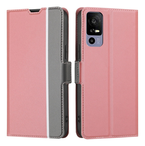 Funda De Piel Con Textura De Sarga Rosa Para Tcl 40r 5g