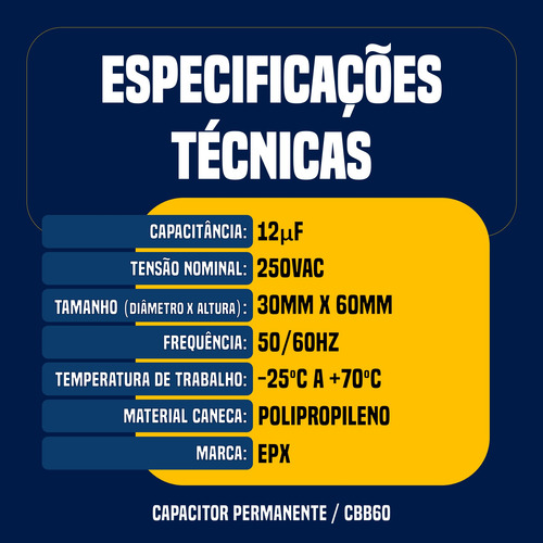 Kit 10 Capacitores Permanentes 12uf 250v 2 Fios Cbb60 Motor.