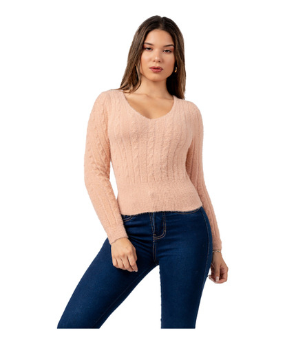 Sweater Angora Con Hilos De Brillo Color Palo Rosa