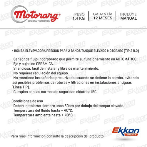 Imagen 2 de 6 de Bomba Presurizadora Motorarg Tip 2 Elevadora Agua 2 Baños