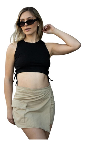 Pollera Mini Pantalón Short Cargo Gabardina Tendencia Verano