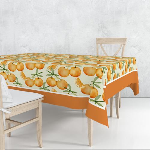 Toalha De Mesa Retangular Impermeável Frutas - 6 Lugares Laranja