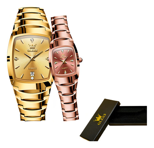 Relojes Olevs De Lujo Con Diseño De Calendario Para Parejas, Color De La Correa Golden Rose