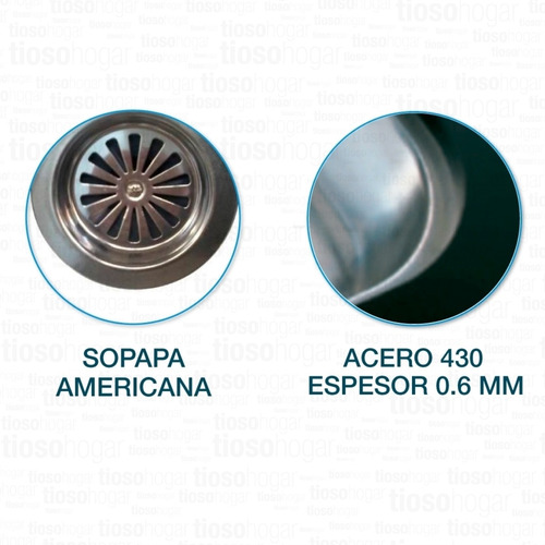 Imagen 6 de 10 de Pileta Cocina Doble Bacha Johnson Cc37 De 70x37 Acero Inoxidable 430 Diseño Acabado Pulido Standard Sopapa Americana