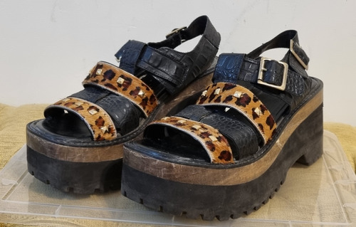  Sandalias Plataformas Cuero Paruolo Mex Crocco Negro 8