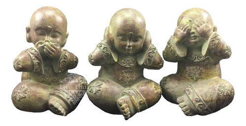 Set 3 Niños Buda Sabios 12cm Deco Feng Shui Zn 