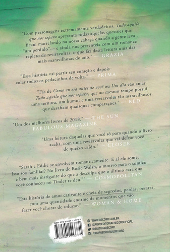 Tudo aquilo que nos separa, de Walsh, Rosie. Editorial Editora Record Ltda., capa mole em português, 2018