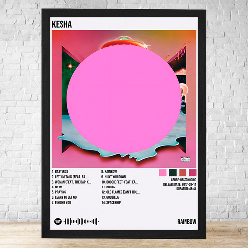 Cuadro Kesha Rainbow 30x40 Con Vidrio Y Marco Madera C550 Negro Clasico