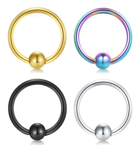 4 Aros Bcr Argolla Piercing Colores