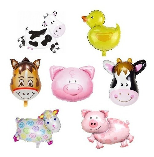 10 Globos Animales De La Granja  Metalizado 35 Cm