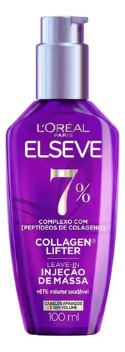 L'oréal Paris Elseve Collagen Lifter Leave-in Sérum Capilar Para Cabelos Finos Injeção de Massa com Peptídeos de Colágeno Aumenta o Volume em 61% e Encorpa os Fios por 72h 100ml