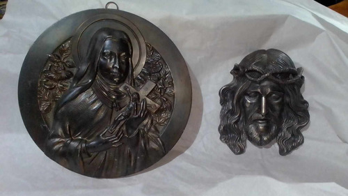 Plato Imagen De Santa Y Rostro De Jesus En Peltre Para Colga