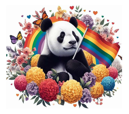 Vinilo 100x100cm Oso Panda Gay Orgullo Bandera Mariposas