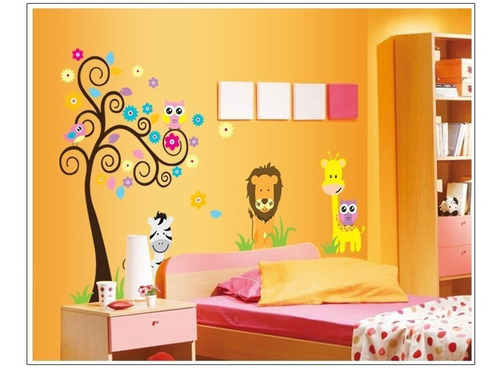 Vinilo Decor Sticker Arte Niño Pared - Animal Leon Arbol