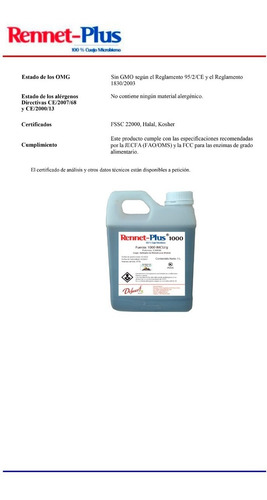 Cuajo Microbiano 1000 Imcu/g Potencia 1: 30000 1 Litro