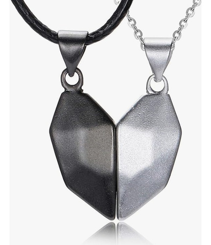 Collar Parejas Acero Corazon Plata Magnetico