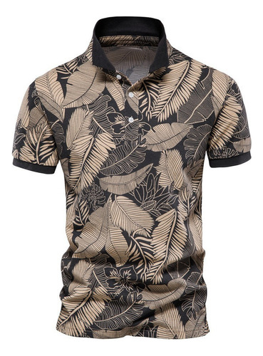 Camisa Polo Masculina Casual Com Estampa Floral Com Estampa