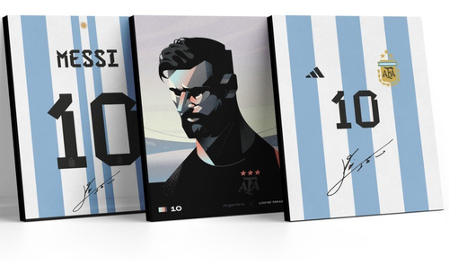 Cuadros Decorativos Con Firma | Messi | Set X 3 | 30x40cm