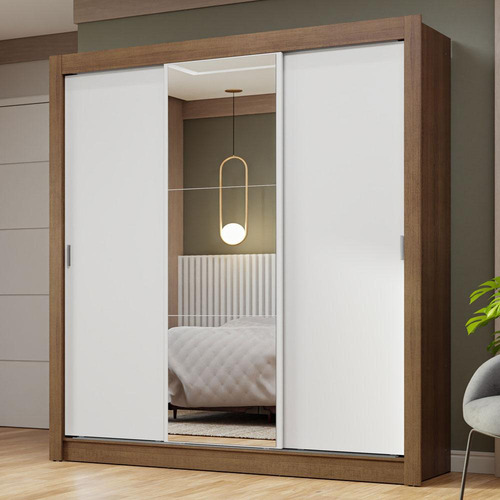 Guarda-roupa Casal 3 Portas Correr Com Espelho Nobre Madesa Cor Rustic/Branco