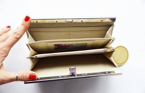 Billetera Con Monedero Beige Y Jean Marca Nayla Pop Nueva !