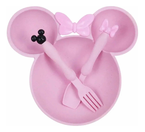 Vajilla Para Bebé Set De 3pz Plato Tenedor Cuchara Minnie