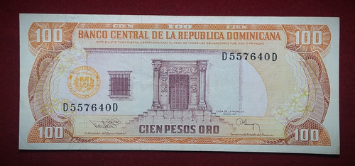 Billete 100 Pesos Oro República Dominicana 1994 Pick 136 B (Usado)