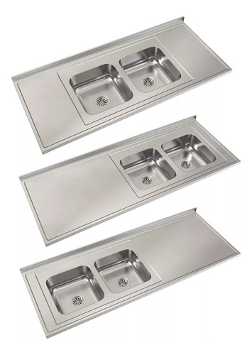 Mesada Johnson Acero 160 Cm Bacha Doble + Secaplatos + Tabla Madera