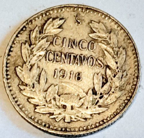 Cinco Centavos 1916 Moneda 5 Centavos Plata Chile Moneda