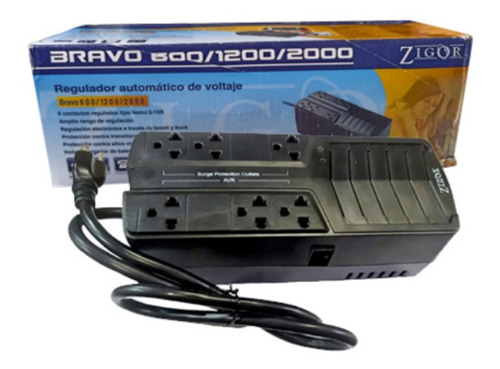Regulador Supresor De Picos Zigor Bravo 2000va 6-tomas, Usb