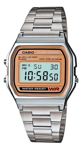 Reloj Casio Vintage Original A158wea-9vt Unisex E-watch Color De La Correa Plateado Color Del Bisel Plateado Color Del Fondo Dorado