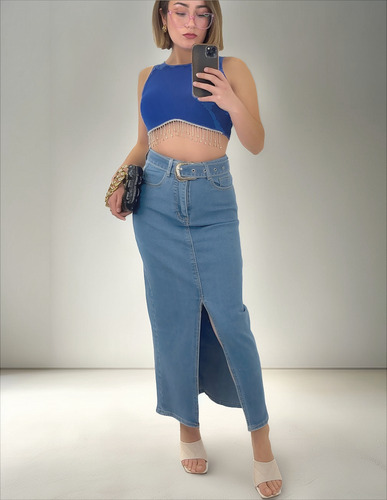 Falda Larga Elasticada Jean Oz3036