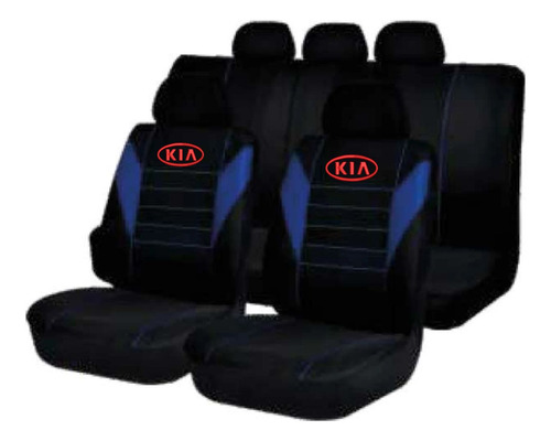 Juego Cubreasiento Universal Tela Negro Azul Logo Kia