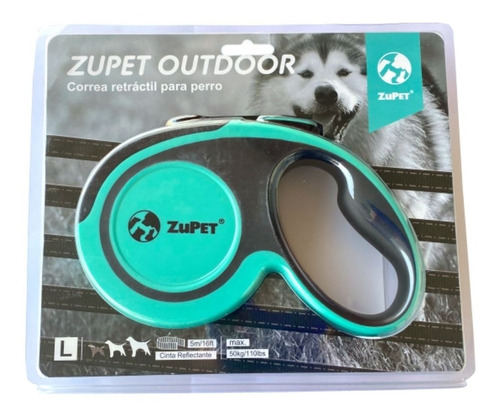 Correa Retráctil Zupet Outdoor Perro Talla L Turqueza/fauna 