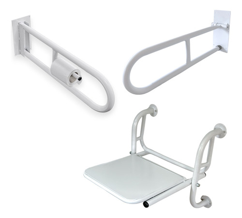 Kit Silla Asiento Agarraderas Rebatible Fijo Portarollo Baño