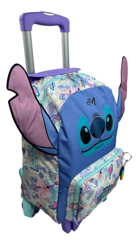 Mochila Ruedas Carrito Stitch Orejitas Primaria Ruz Original Azul Claro Stitch