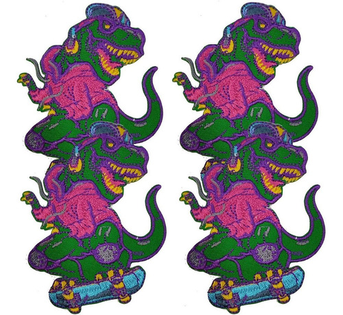 Parche Para Ropa Patchpros Mxdno-004-6 Termoadhesivo Color Verde/rosa/azul Dinosaur01 Tela Bordada 4 U