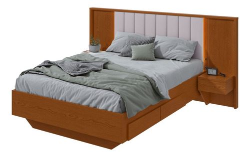 Cama Casal 140cm Com Usb, Usb-c 2 Mesa De Cabeceiras Wt