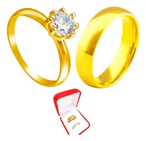 Comprar Aliança Ouro 6mm Banhado 18k + Anel Solitário Ouro Casal
