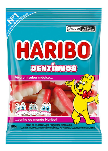 Bala De Gelatina Framboesa E Morango Dentinhos Haribo 80g