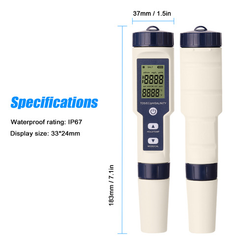 Medidor De Calidad Para Medir Ph/ec/tds/salinidad/termómetro